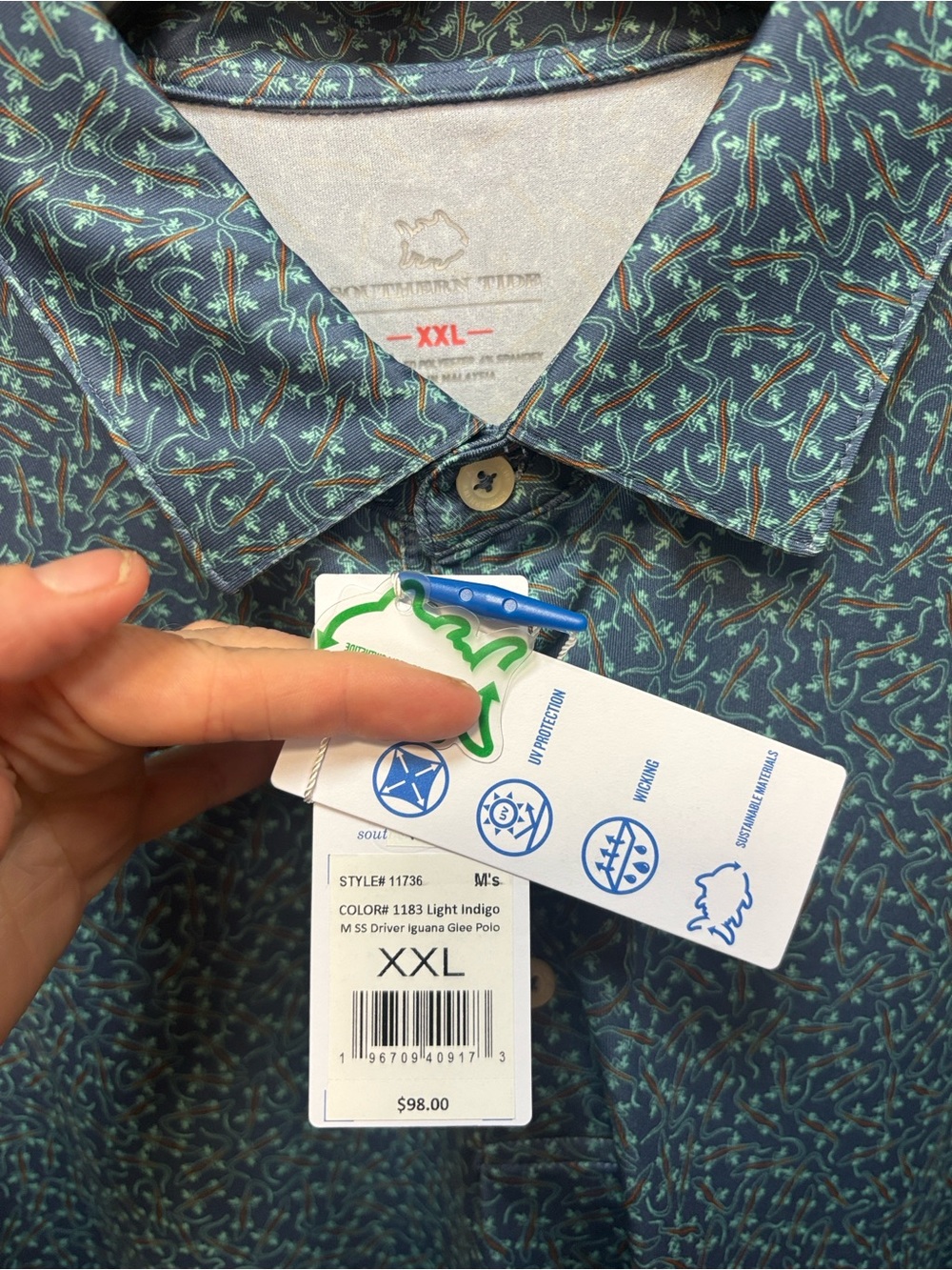 Southern Tide M’s XXL Iguana Glee SSPolo, LghtIndigo Colrway #1183, Style# 11736 - Picture 4 of 10